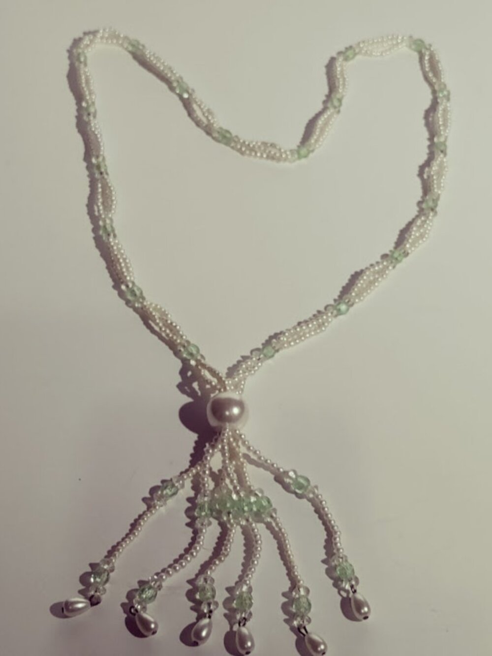 Faux Pearl Mint Green Beaded Tassel Necklace